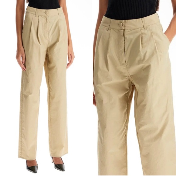 Saks Potts Lele Pleated Baggy Straight Leg Pants in Oat Brown size Medium - Picture 2 of 14